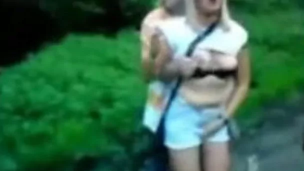 Skanky blonde Scottish girlfriend fucked in public