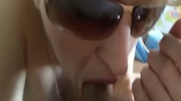 Russian mom in sunglasses sucks my wang in POV clip
