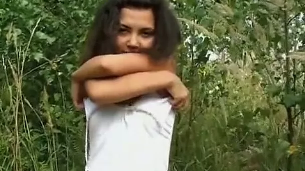 Curly haired teen in sexy fishnet stockings rides her BF's dick like a boss