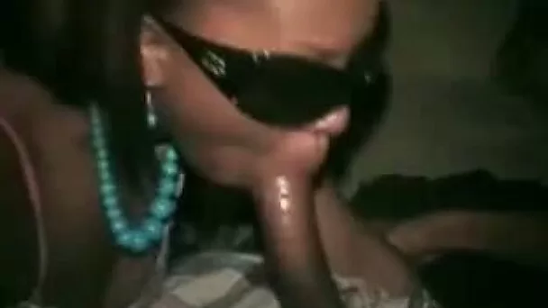 Ebony hottie in sunglasses enjoys sucking her BF's dick in POV clip
