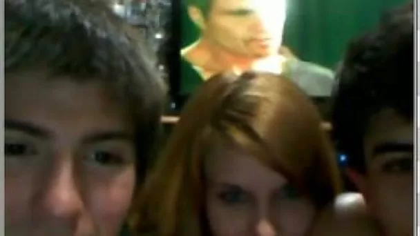 Lovely redhead teen friend on webcam having oral threesome with us