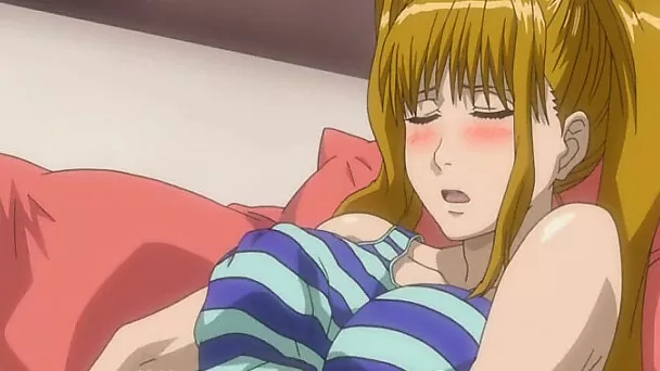 Busty hentai Japanese plugs vibrator in her ass