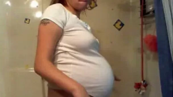Homemade solo with my pregnant wife masturbating in the shower