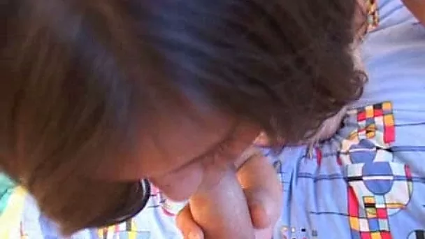 Sweet brunette teen gives head before doggy style sex