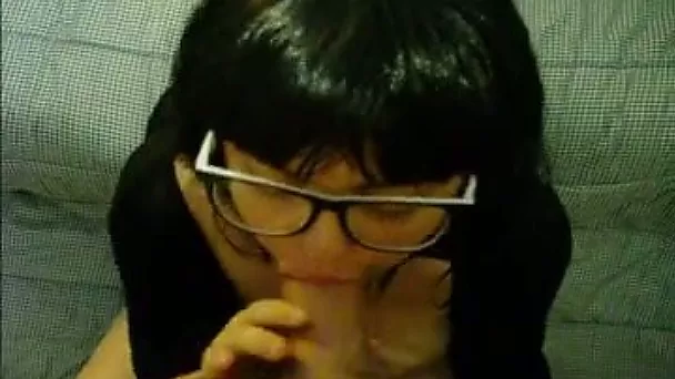 Filthy whore with jet black hair has serious oral skills