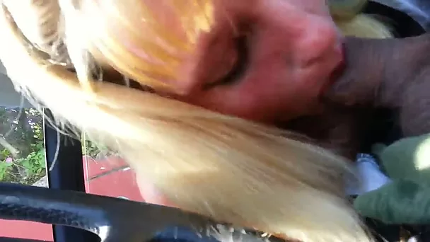 Nasty blonde neighbour enjoys sucking my prick in a car