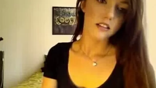 Skinny hot young brunette is stripteasing on webcam