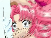 Pink haired anime whore with big tits takes a huge cock from behind