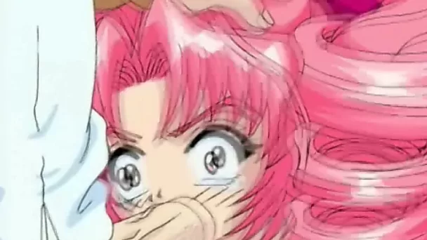 Pink haired anime whore with big tits takes a huge cock from behind