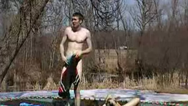 I am feeding my slutty girlfriend on the trampoline outside