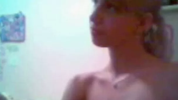 Very hot and skinny blonde teen on the webcam flashing tits