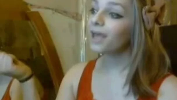 Hot white blonde skank flashes her booty in black panties