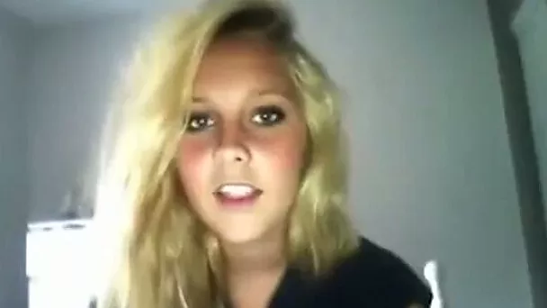 Naughty blonde babe strips on camera and exposes her nude beauty