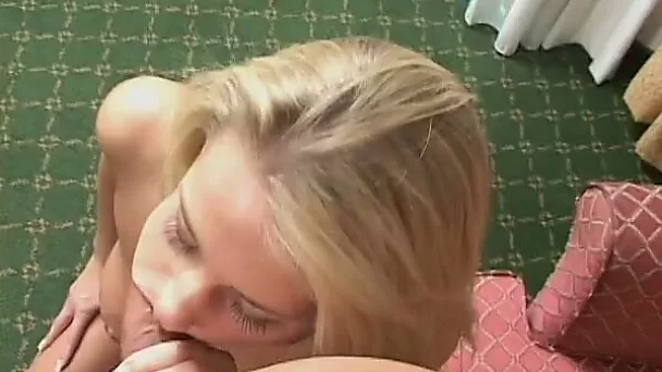 Enticing blonde chick with yummy tits sucks hard dick at audition