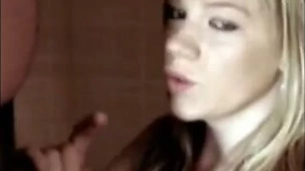 Amateur blonde teen manages to milk my dick dry on her chin