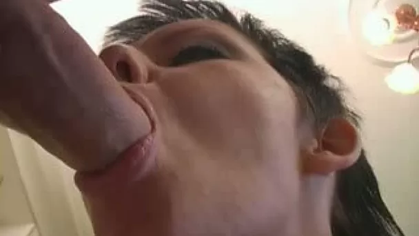 Voracious pale skin Russian girl swallows that shaft deep