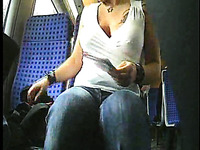 My well shaped babe flaunts her sexy cleavage on the bus ride