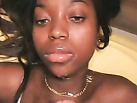 Plump and juicy lips of my ebony girlfriend used for cum painting