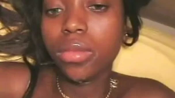 Plump and juicy lips of my ebony girlfriend used for cum painting