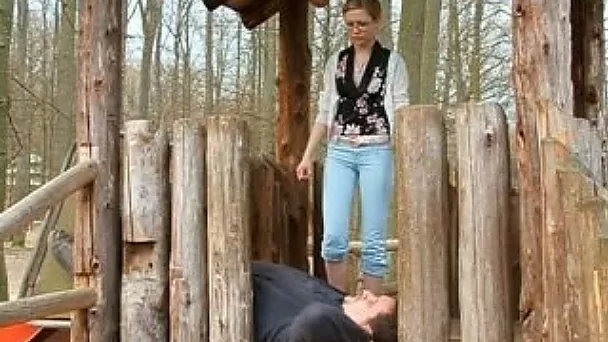 Foot fetish outdoor scene with a lustful amateur couple