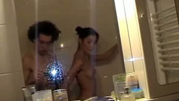Cute brunette girl fucks her eager BF in the bathroom