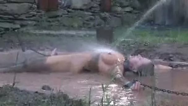 Bound bitch Dia enjoys dirty procedures in the yard