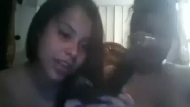 Two sexy Indian chicks expose their naked boobs and kiss on cam