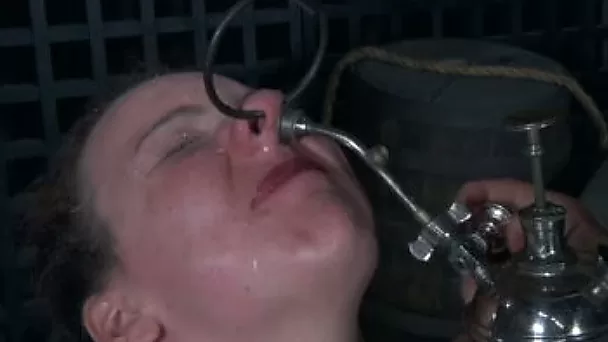 Horny bitch with pale skin and big ring in her nose is bounded