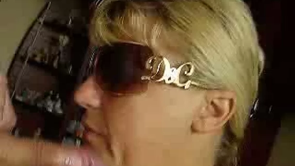 Mature blonde Russian wife blows my stiff dick with great pleasure