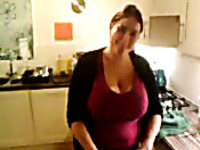 My BBW busty wife does kitchen work and shakes her big boobs