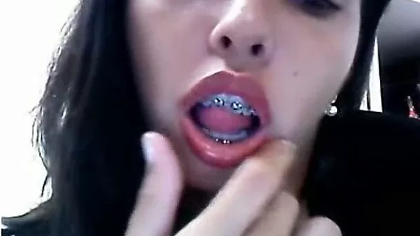Cute latina brunette with brackets on her teeth gets horny