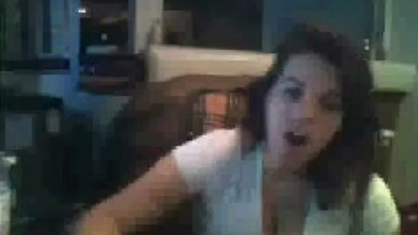 Hot chubby brunette coed chick flashes her huge boobs on webcam