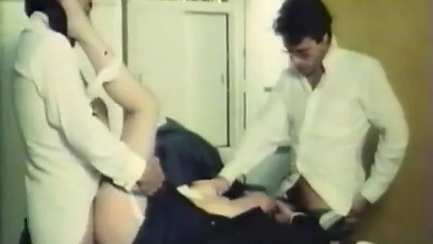Whorish housewife getting fucked by two men on the dining table