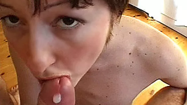 Amateur German girlfriend toys and sucks with cum in mouth