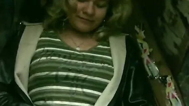 Ordinary looking blond head Kylie pisses in the outdoor toilet