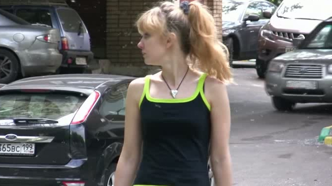 Teen blonde in a dress pees in public