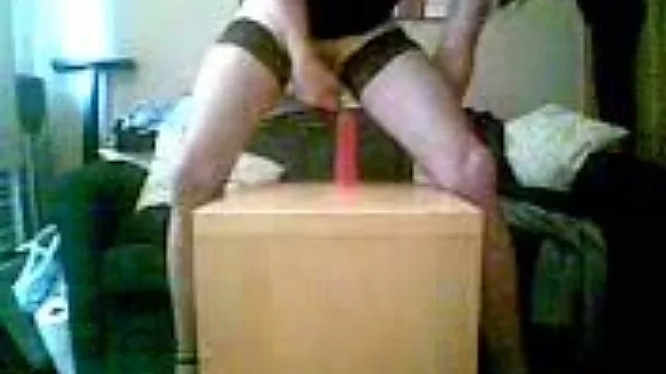 Riding red dildo with my loose asshole wearing my wife's stockings
