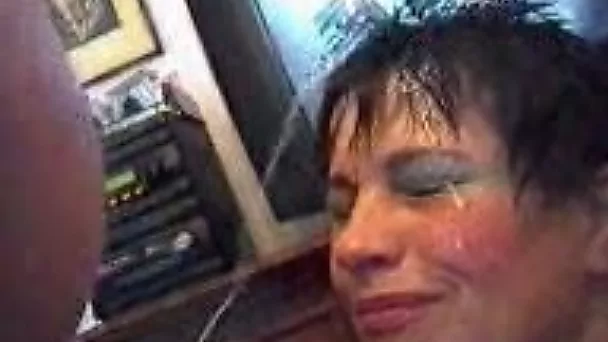 Messy facial after watching porn for my submissive mature wife