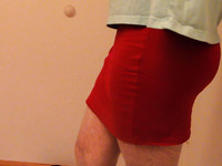 Cumming in a red mini skirt