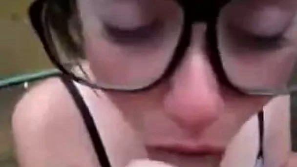 Girlfriend in huge glasses sucks my boner in POV video