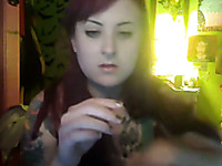 My tattooed redhead GF sucks my prick in front of a webcam