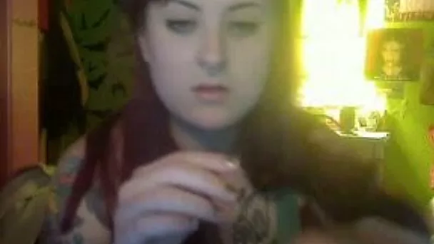 My tattooed redhead GF sucks my prick in front of a webcam