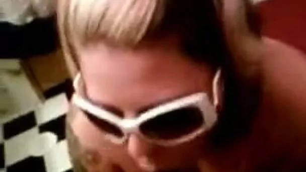 Chubby brunette in sunglasses sucks my black weiner POV style