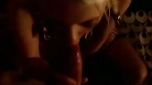 Pigtailed blonde coed kneels in front of me to suck my dick