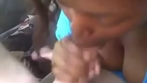 Sexy ebony neighbour enjoys sucking my white dick in a car