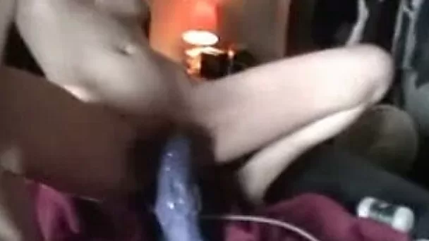 Using huge dildo skinny nympho gonna pet her hungry wet cunt