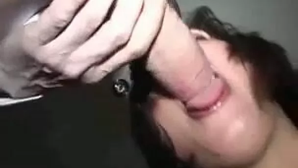 Short haired slutty brunette is eager to suck fat sloppy dick