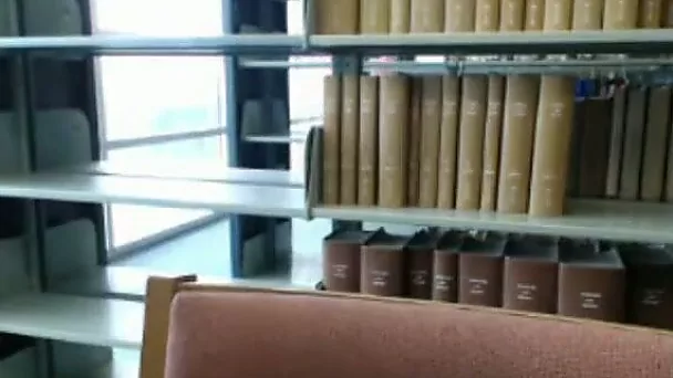 Curly dull amateur blonde princess flashes her twat and tits in library