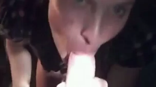 Naughty all natural brunette girl is busy with sucking tasty dick outdoors