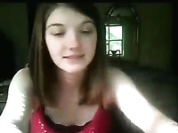 Cute pale all natural teen flashes her nice rack and tickles twat a bit